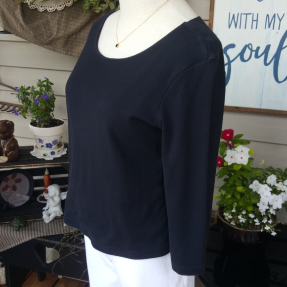 CASUAL CORNER ANNEX ♡  Sweet Vintage Black Thick 3/4 Length Scoop Neckline Top S - Picture 4 of 15